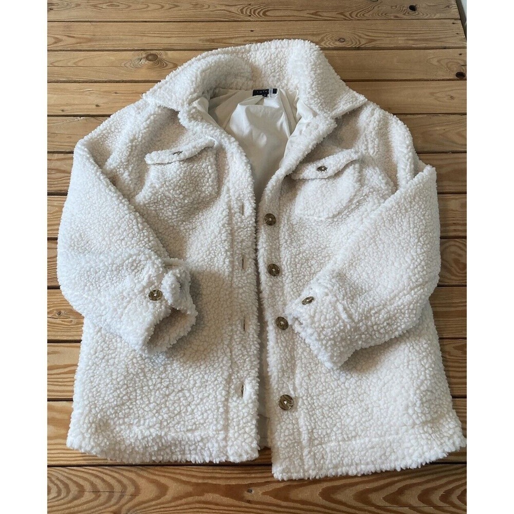 1. State Button Up Sherpa Jacket Size 1X Women’s White